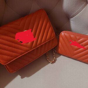 Red leather bag and wallet set